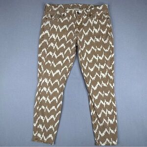 7 For All Mankind Ikat Print cropped Skinny Jeans Brown Cream Stretch Size 29
